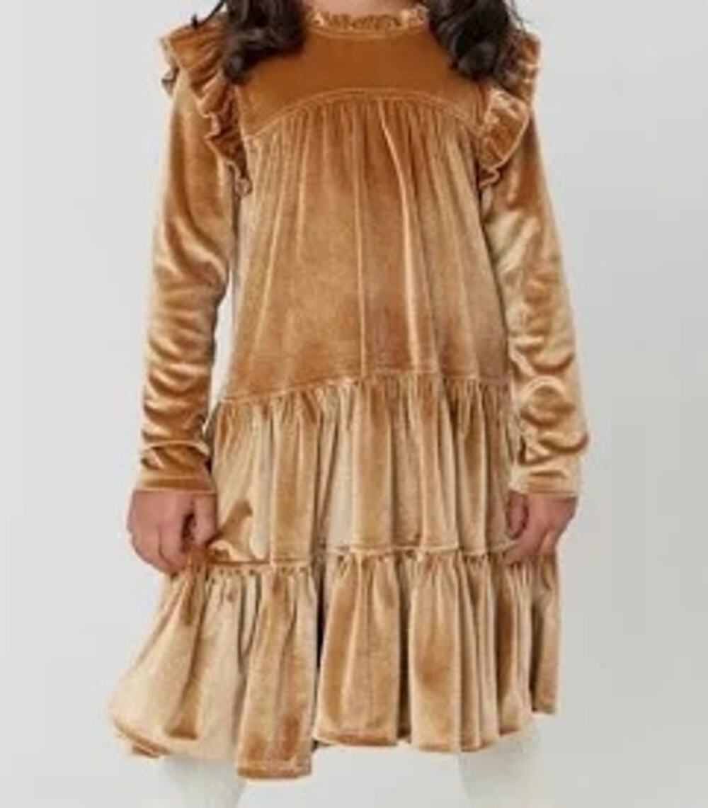 Pink Chicken Girl Velour Ruffle Dress Kalani Gold Holidays Special Occasion 10Y